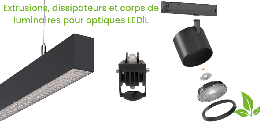 Nous avons développé une gamme stockée en France de corps de luminaires, extrusions et dissipateurs pour intégrer facilement les dernières innovations LEDiL. Nous vous accompagnons également sur des besoins sur mesure.